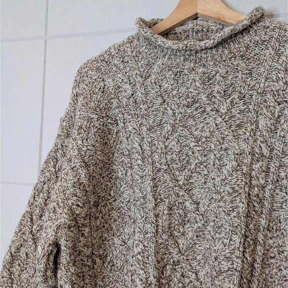 SOLD Vintage 90s chunky knit cotton & wool rolled neck sweater - Picture 3 of 6